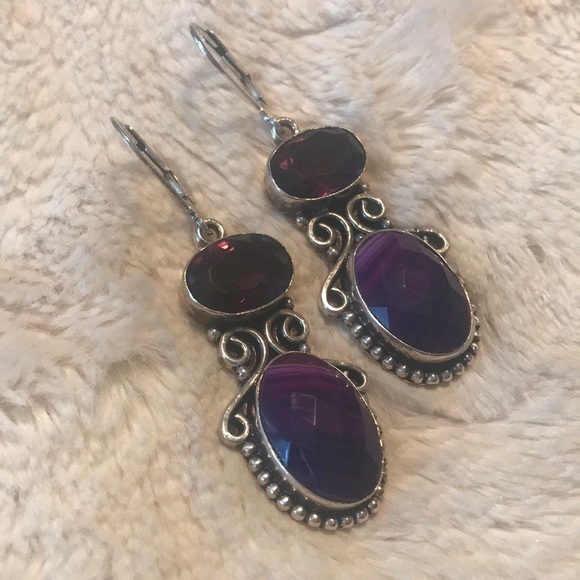 Jewelry - Silver (stamped 925) purple semi-precious earrings